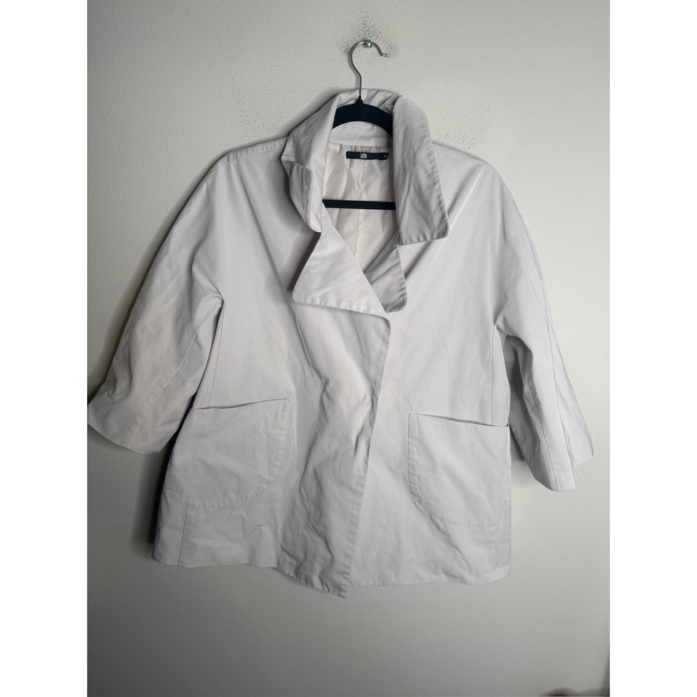 Jarbo Womens White Collared 3/4 Sleeve Open Front Jacket Size 38 Pocketed